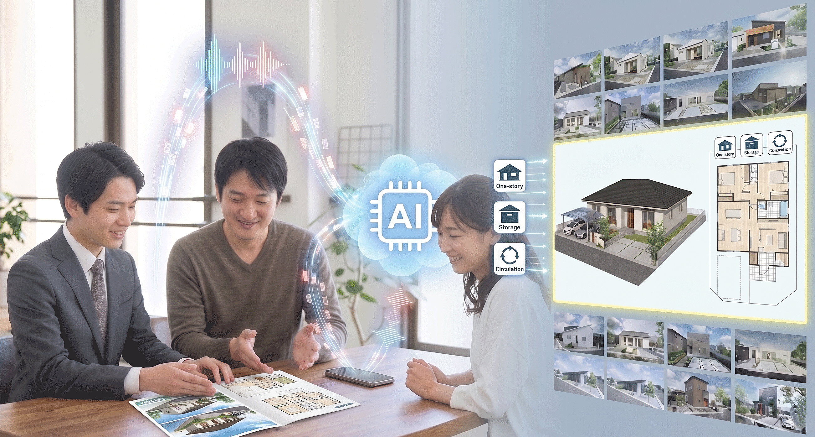 商談からAIが住宅プランを提案するイメージ